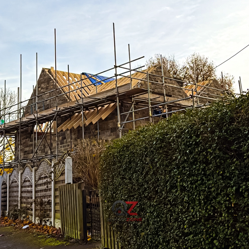 timber frame home extension being built on residential property